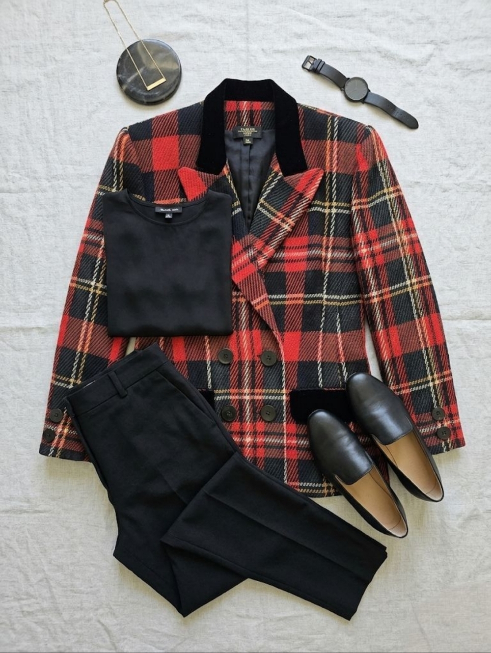 ❤️EUC Tahari Arthur Levine Luxe Wool Multicolor Plaid Blazer, Size PM